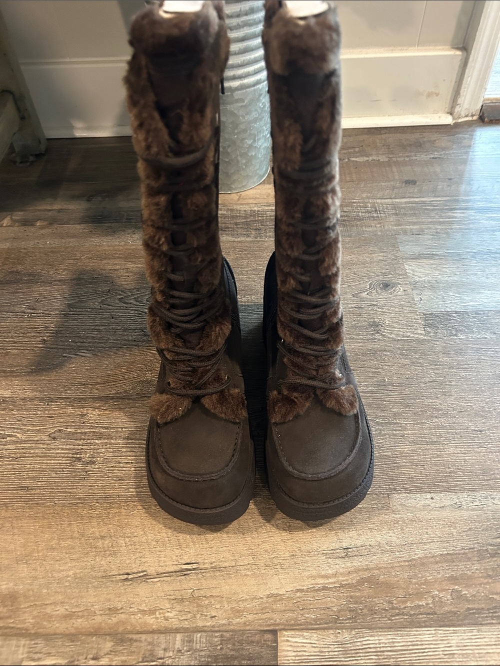 Arizona Jean Company Dark Brown Faux-Fur Lace-Up Knee Boots